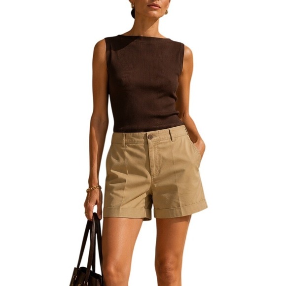 Banana Republic Pants - Banana Republic City Chino Khaki Tan Minimalist Cuffed Shorts Womens Size 10